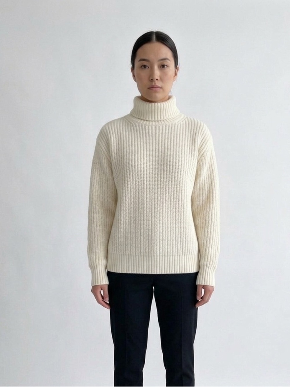 Wilfred Merino Wool Ribbed Mock Neck Sweater Cream Size XS minimalist luxury